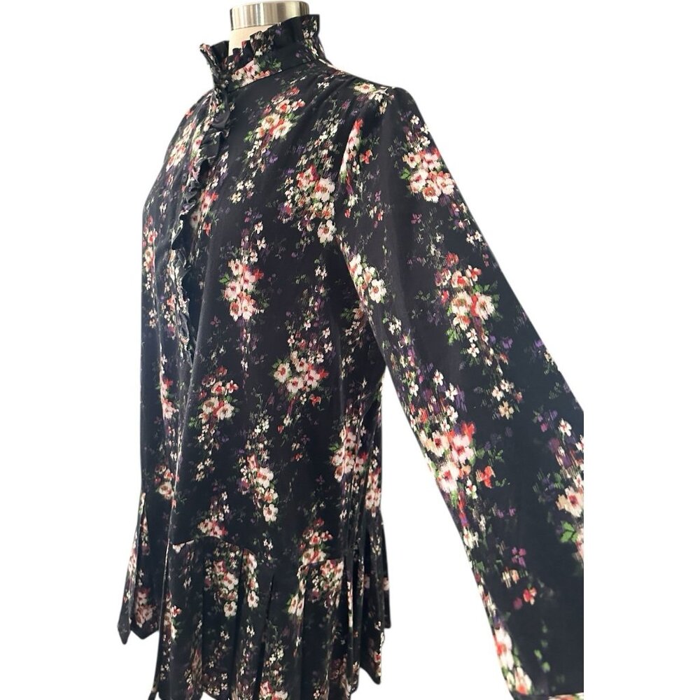 Tuckernuck Dress Womens Large Black Onyx Falling Flowers Bouquet Shirt Dress - Picture 14 of 16